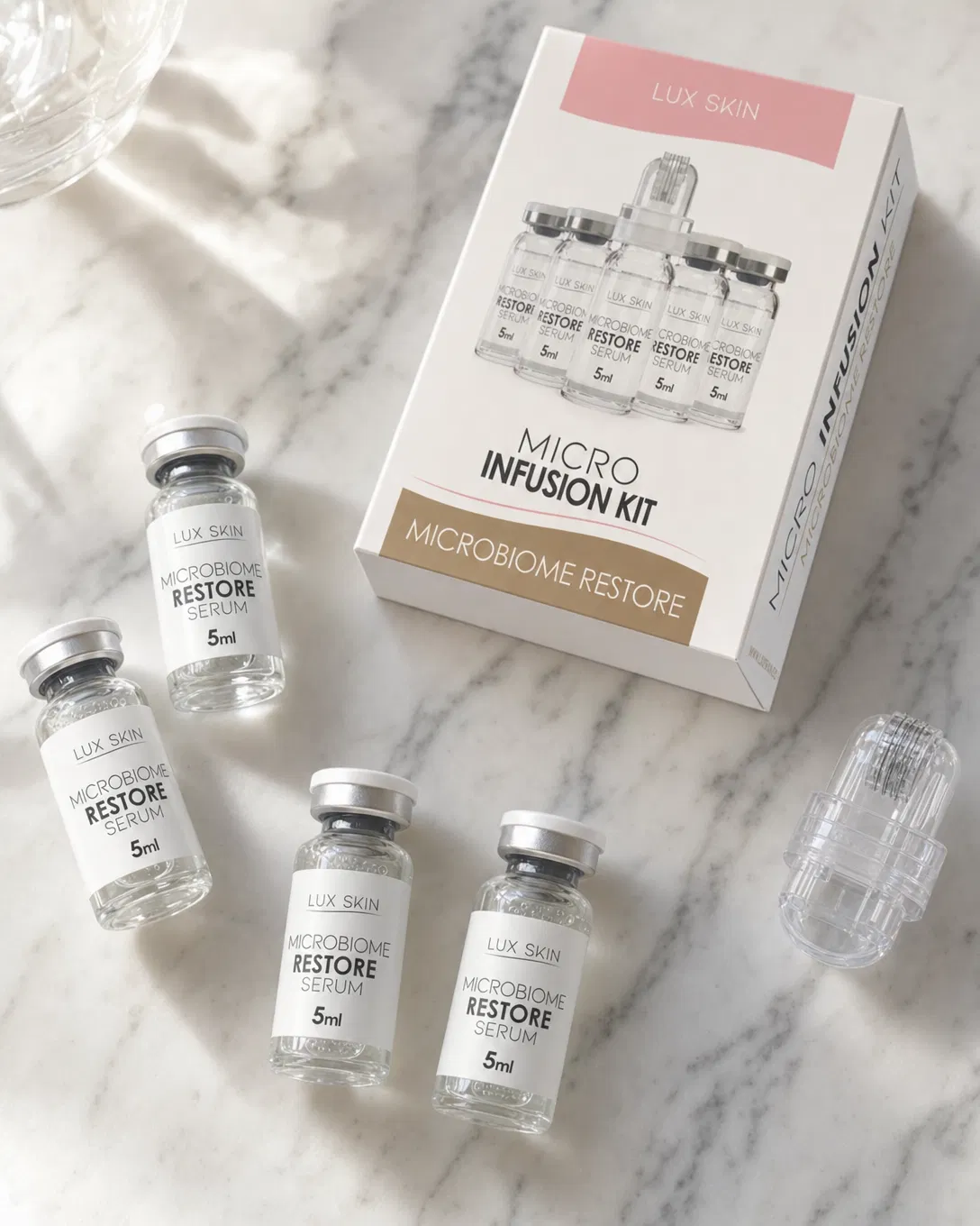 Lux Skin Microbiome Restore Micro Infusion Kit flat lay
