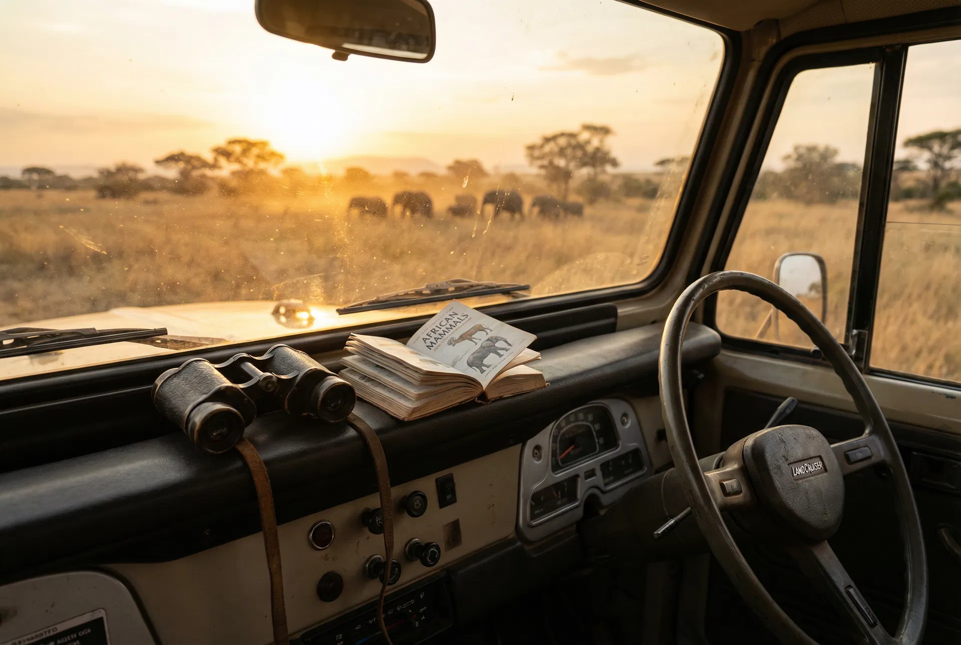 The view from behind the wheel of a safari Land Cruiser
