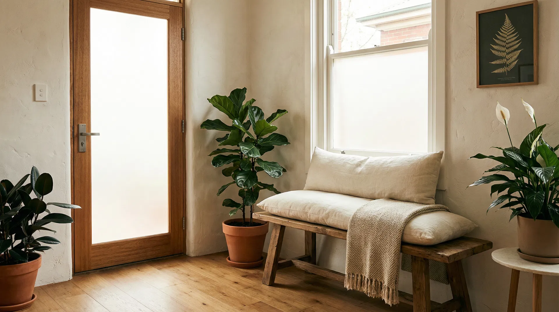 Welcoming clinic entrance with natural light and plants
