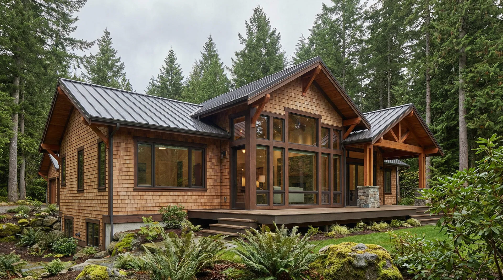 Beautiful Pacific Northwest home with cedar siding and metal roof