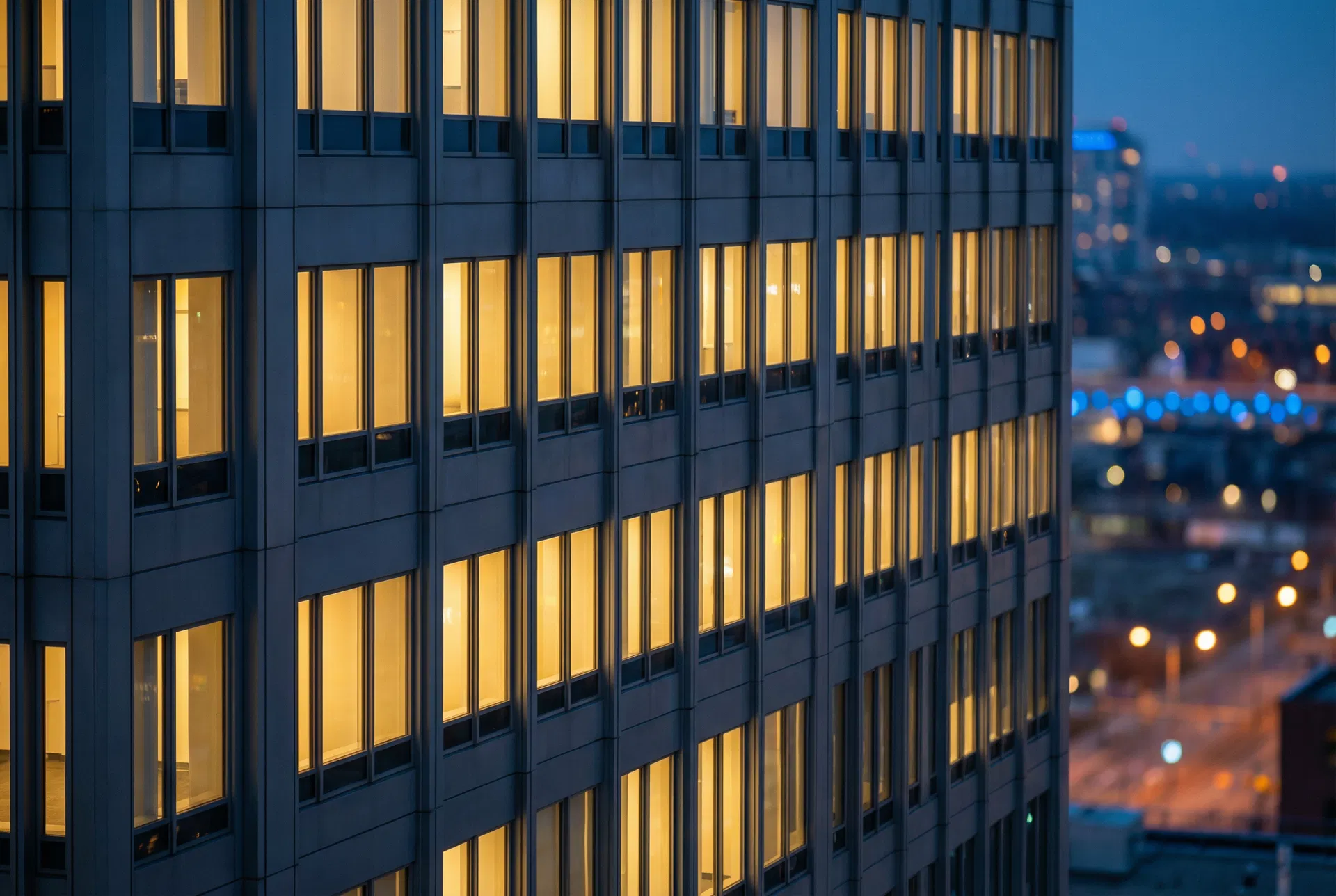 Modern office building at twilight