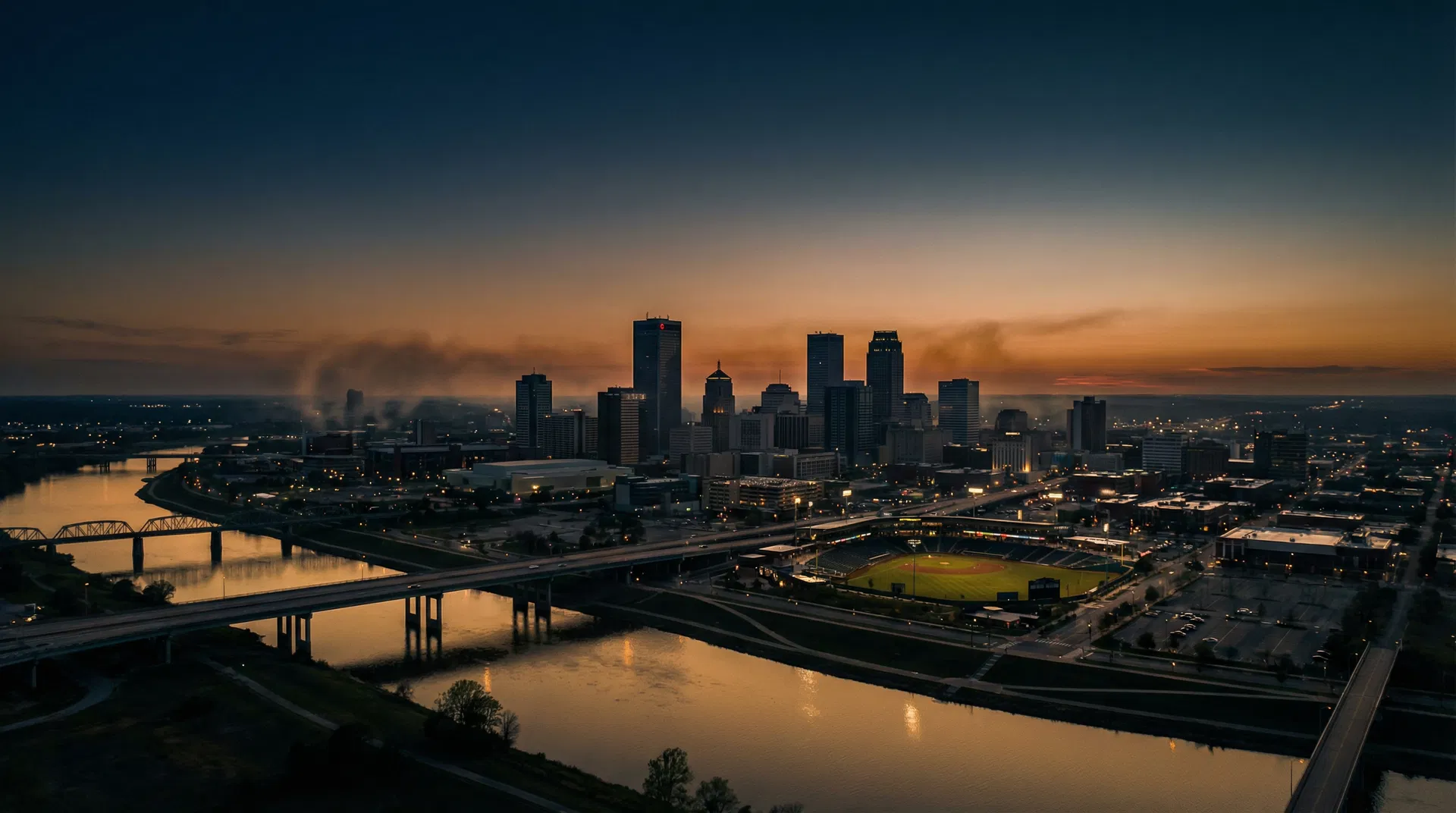 Tulsa, Oklahoma skyline at dusk