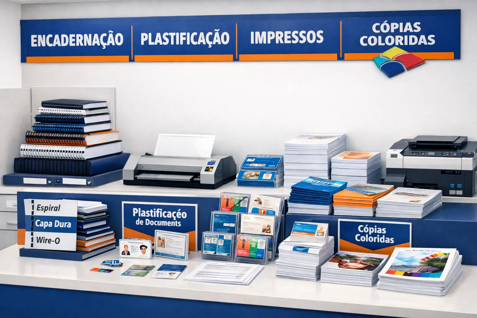 Serviços de gráfica Rytech Service - encadernação, plastificação e impressão