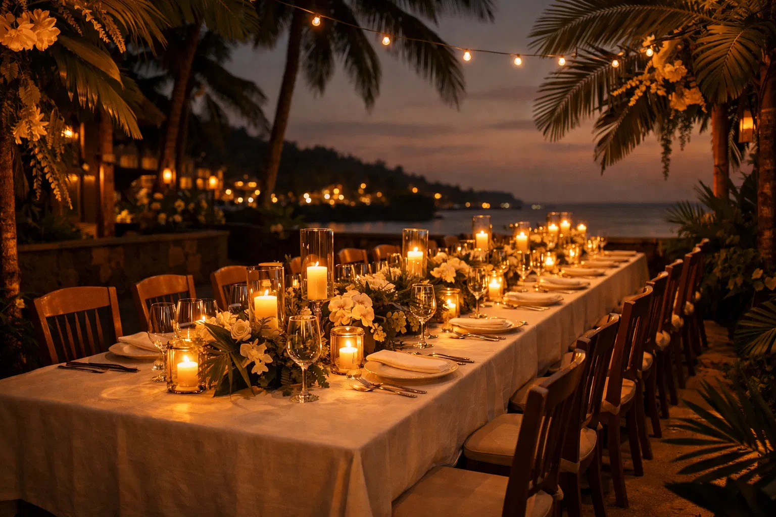 VIP dinner table at a luxury tropical venue