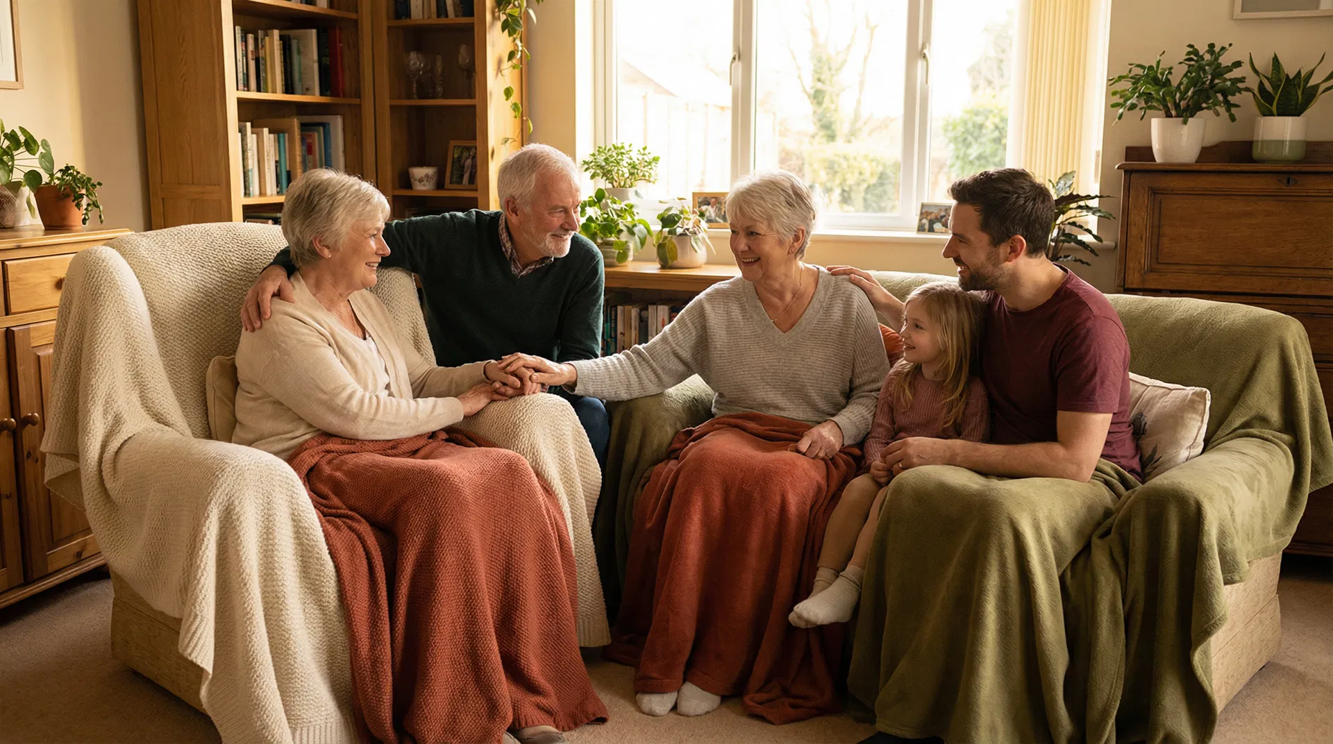 Multigenerational family having a supportive conversation