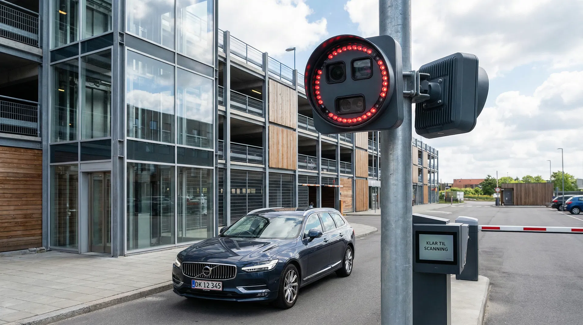 ANPR nummerpladegenkendelse kamera scanner dansk bil ved parkeringsanlæg indgang