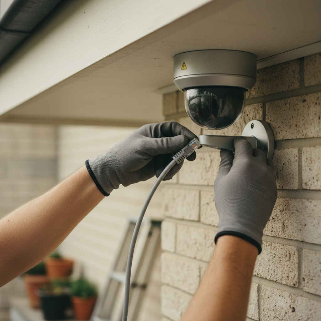 Sammenligning af et PoE overvågningskamera og et trådløst overvågningskamera, symboliserende valget mellem kablet og trådløs teknologi.