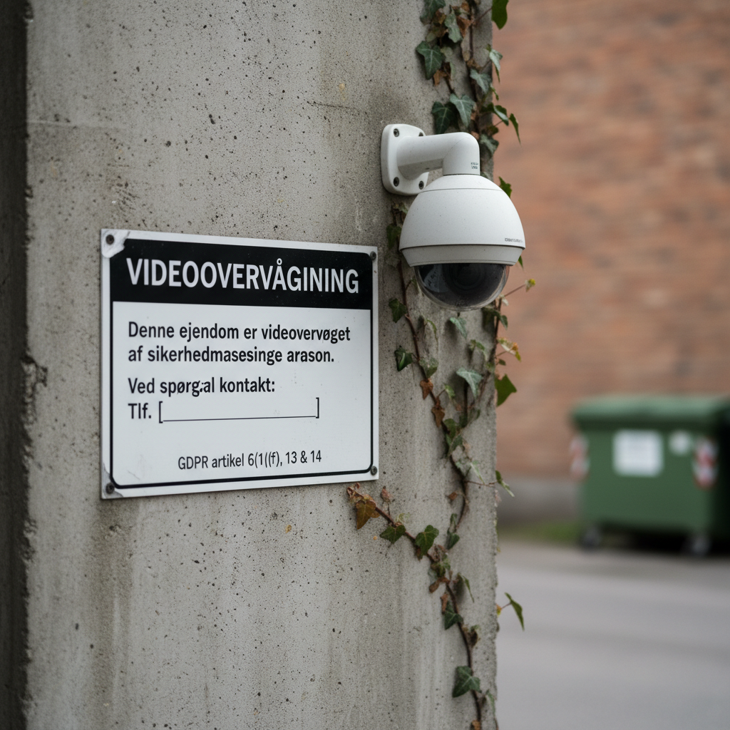 Overvågningskamera monteret på en privat bolig med grønne omgivelser