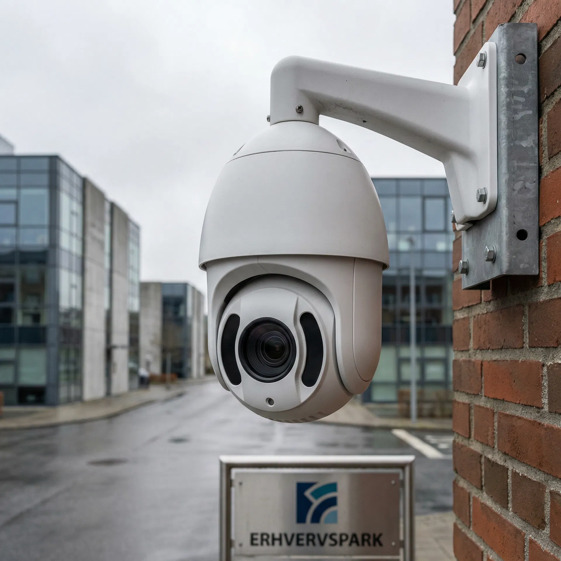 PTZ-kamera ved indgang til dansk erhvervspark