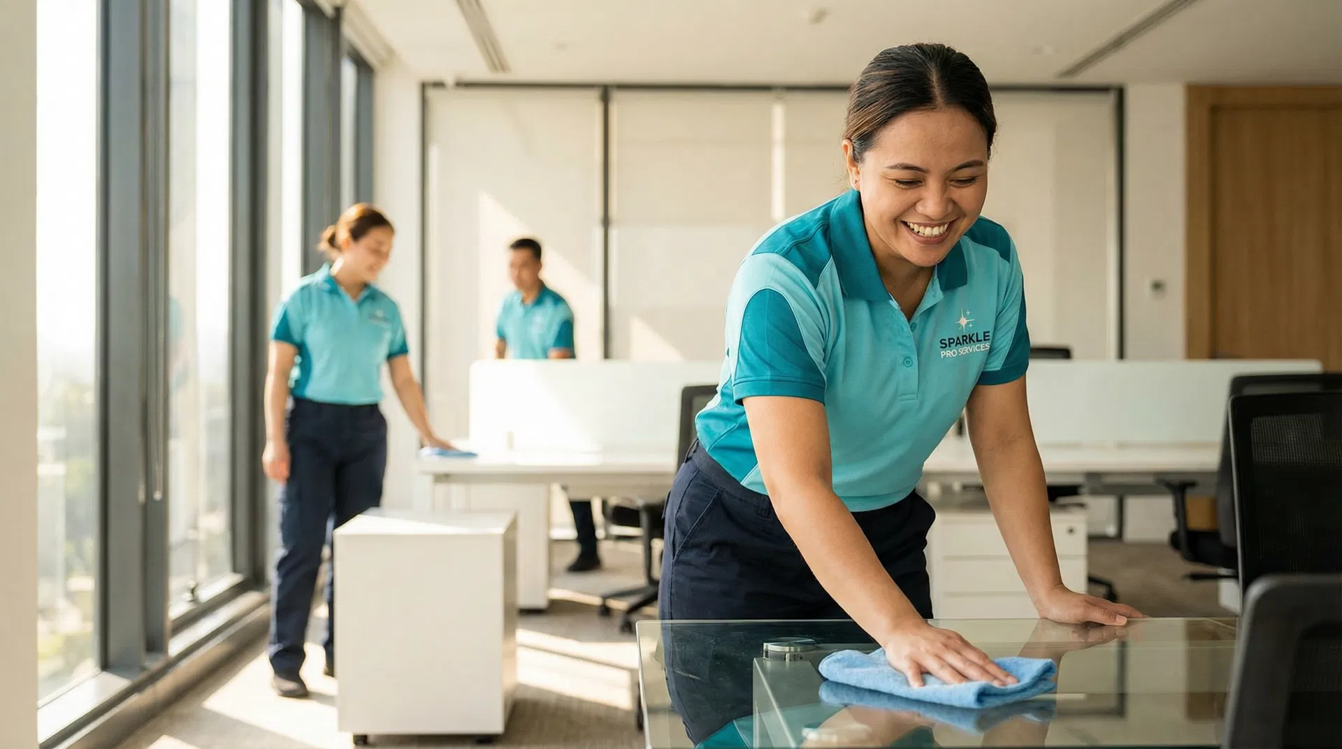 Professionelle Reinigungskraft bei der Arbeit