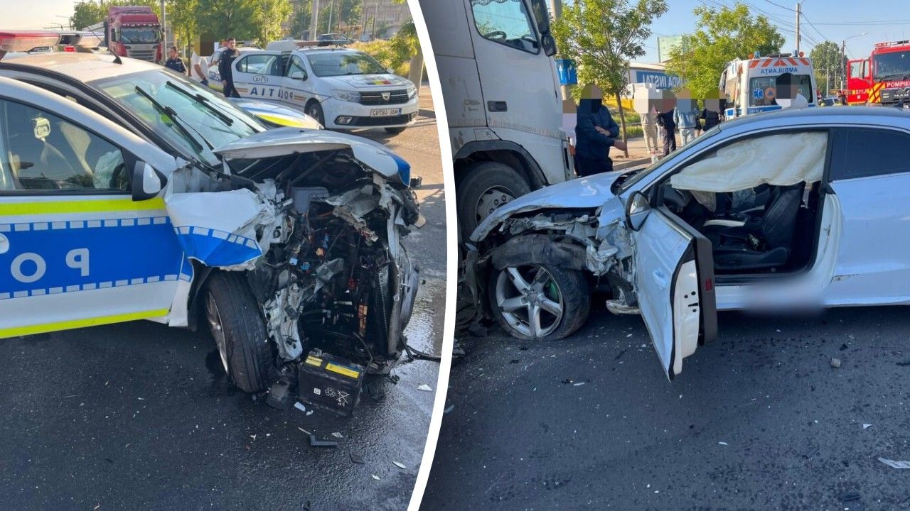 Urmărire ca în filme în Craiova: Șofer fugar, implicat într-un accident cu poliția, un agent rănit