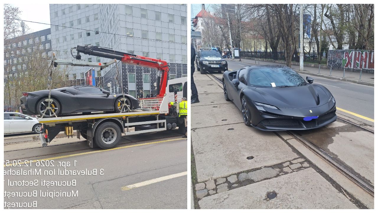 Ferrari de 500.000 euro, parcat pe linia de tramvai! Amenda e o glumă față de prețul mașinii