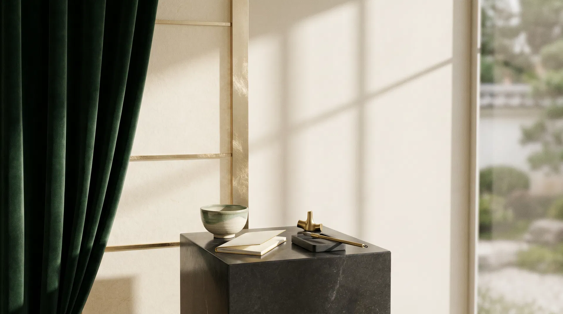 NOELブランドの世界観を表す、深いグリーンとクリーム基調のエディトリアルビジュアル