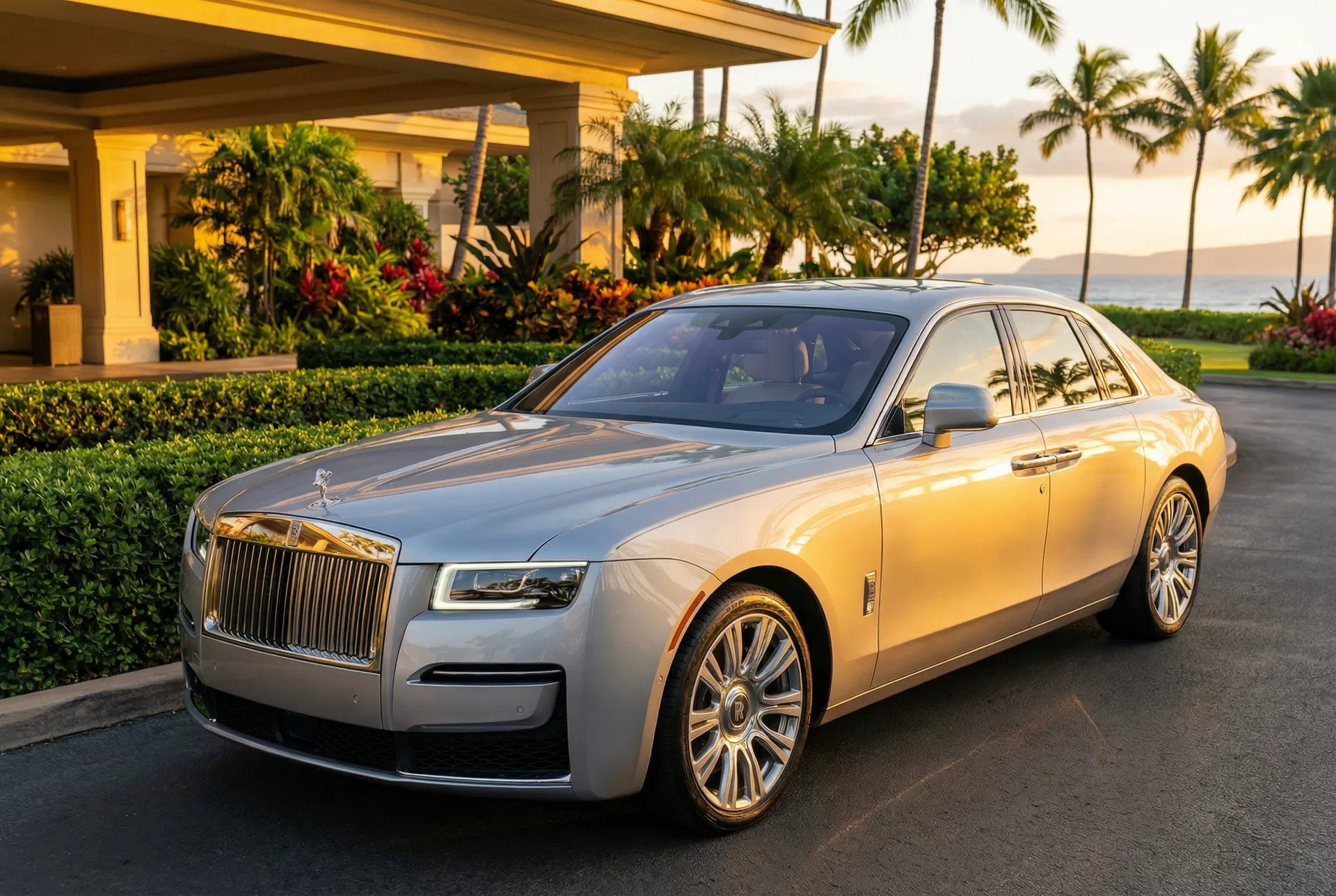 Silver Rolls-Royce Ghost detailed at Hawaiian luxury resort