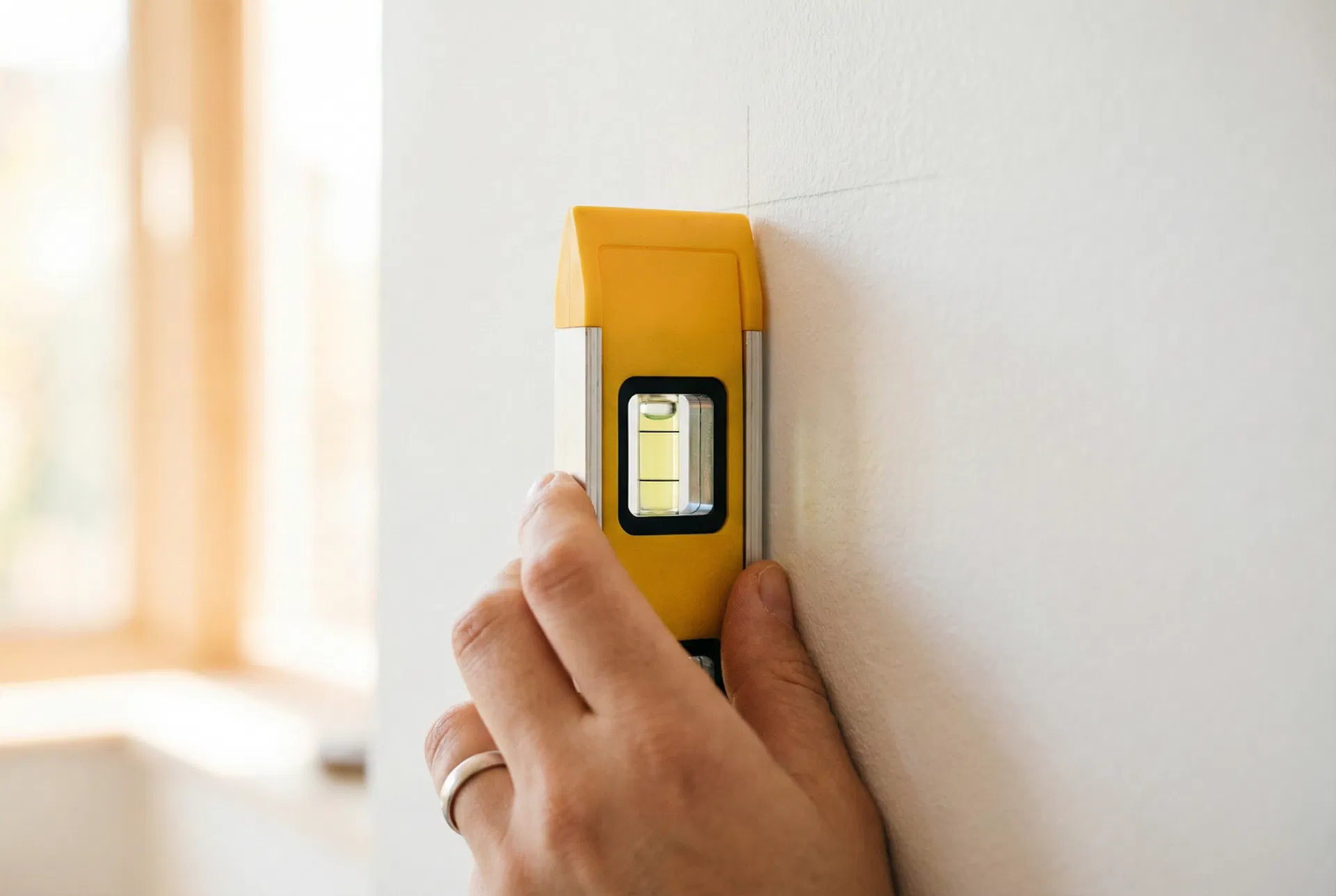 Using a spirit level to mark a plumb line