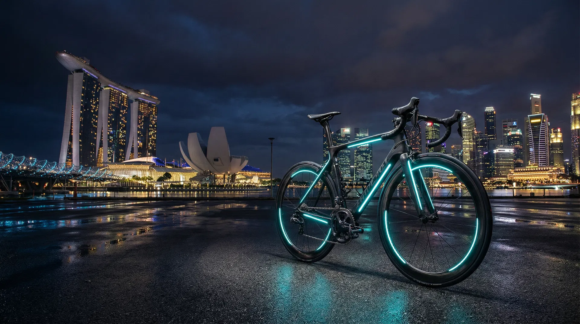 Premium bicycle against Singapore skyline