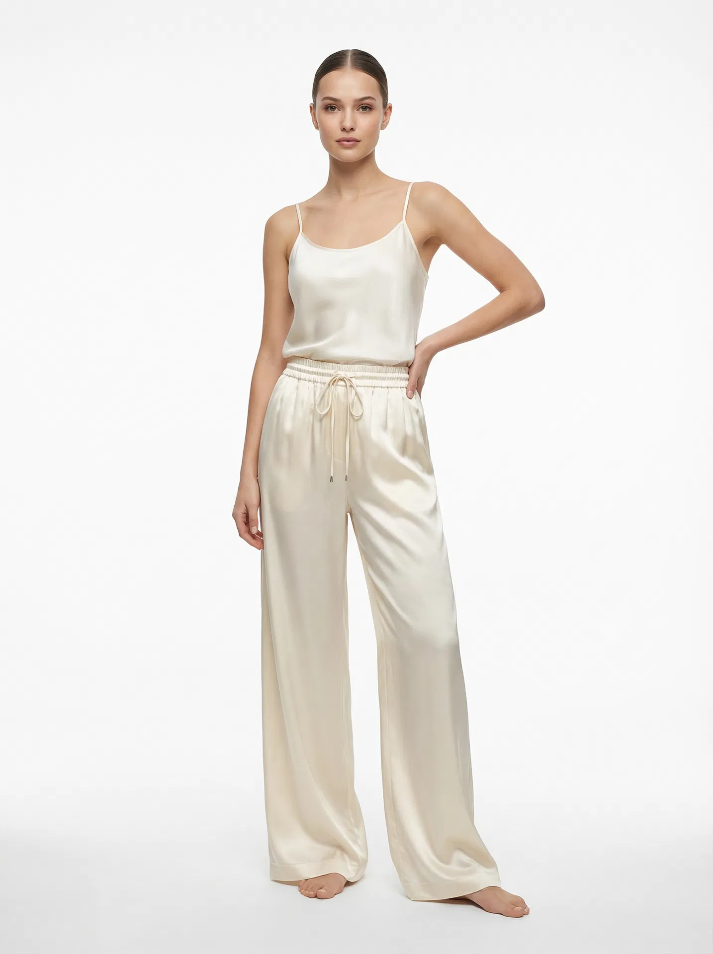 Ivoire Silk Wide-Leg Pants