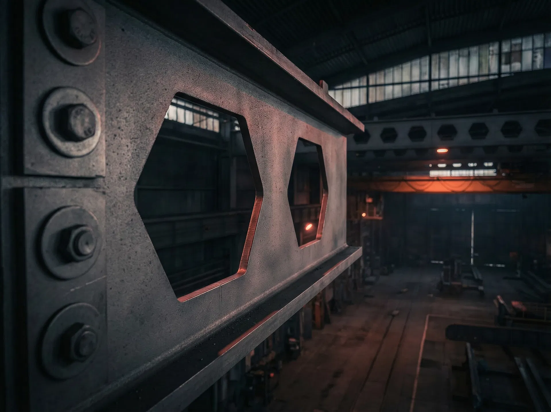 Close-up of castellated beam geometry and steel openings