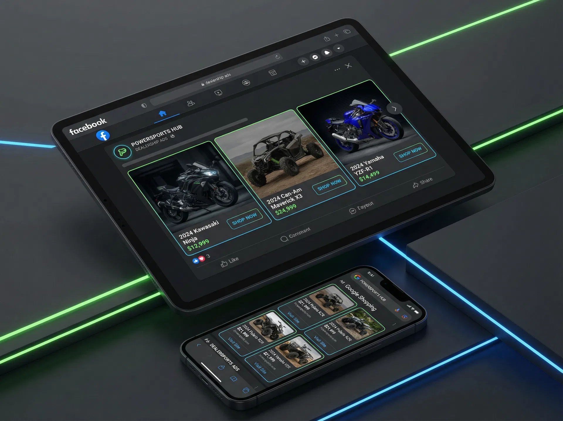 Facebook and Google inventory ads mockup