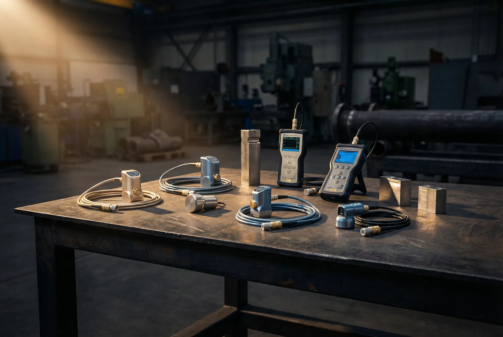 Specialized NDT inspection equipment on industrial workbench