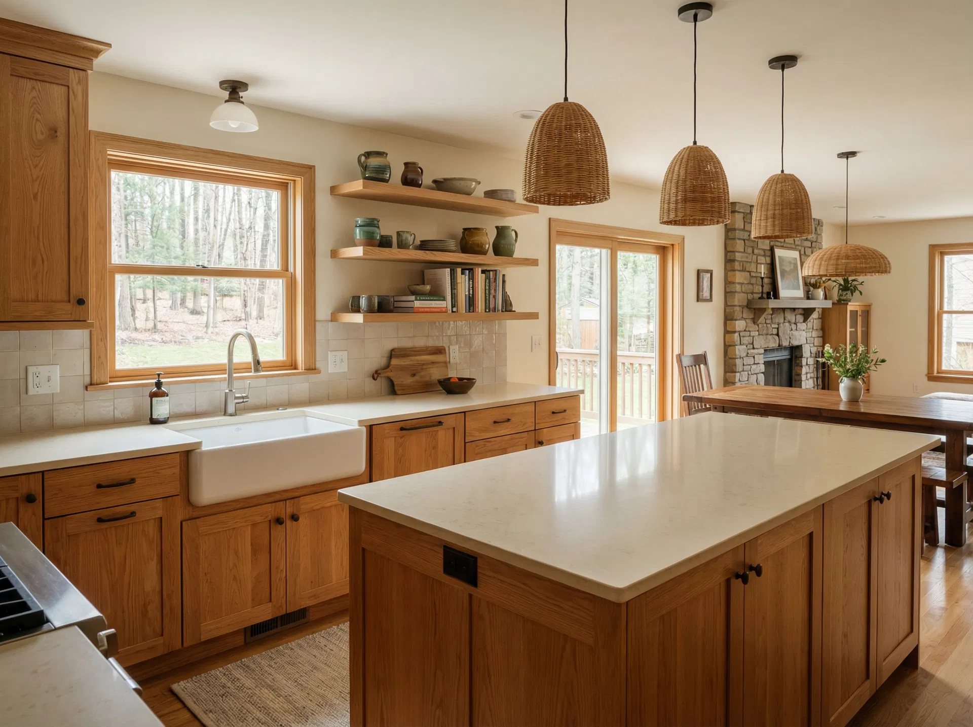 Natural wood tone kitchen cabinets with farmhouse sink — Bear Cabinetry Ohio