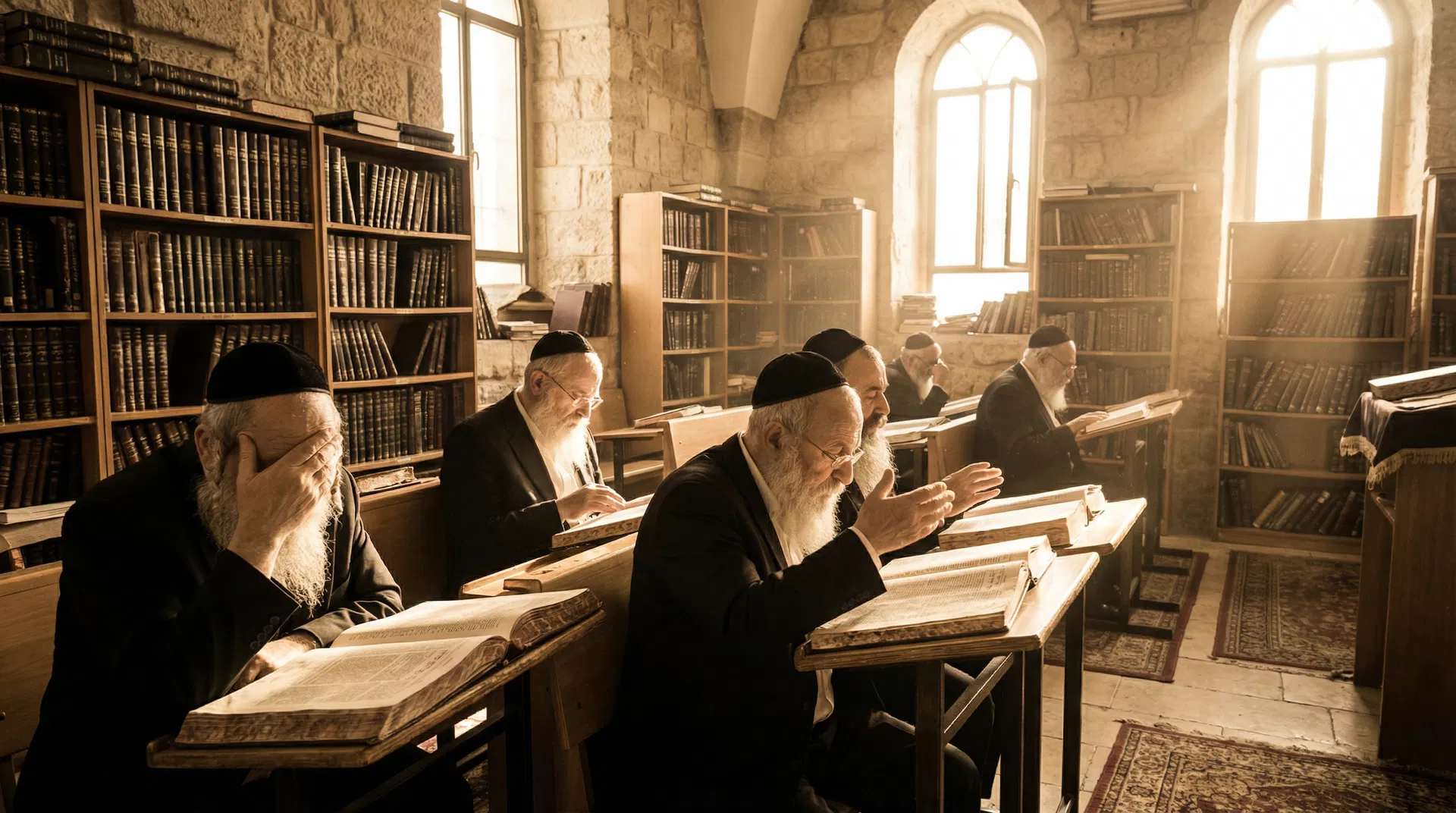 Torah scholars in Jerusalem yeshiva