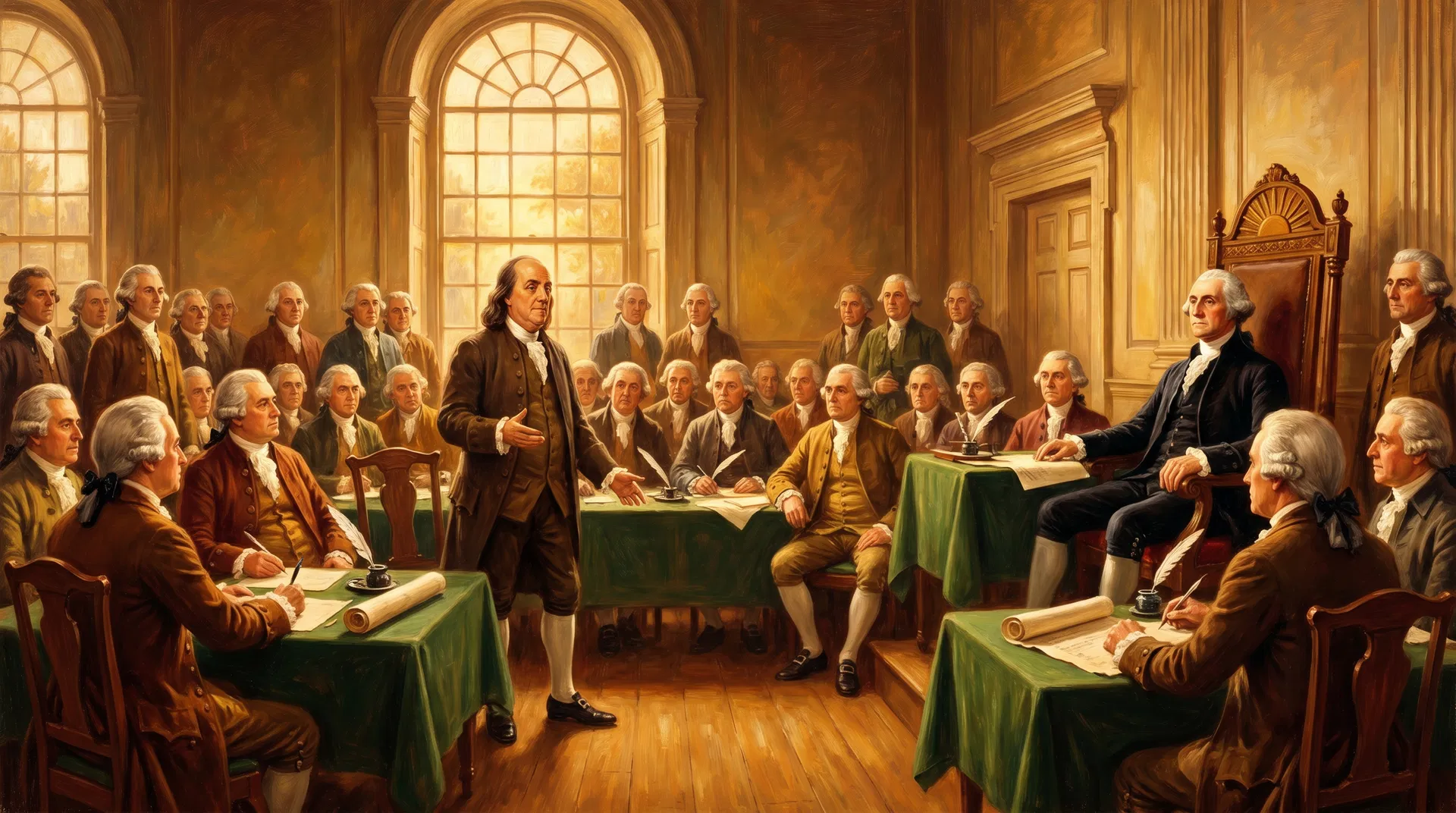 Benjamin Franklin addresses delegates at the signing of the United States Constitution, September 17, 1787