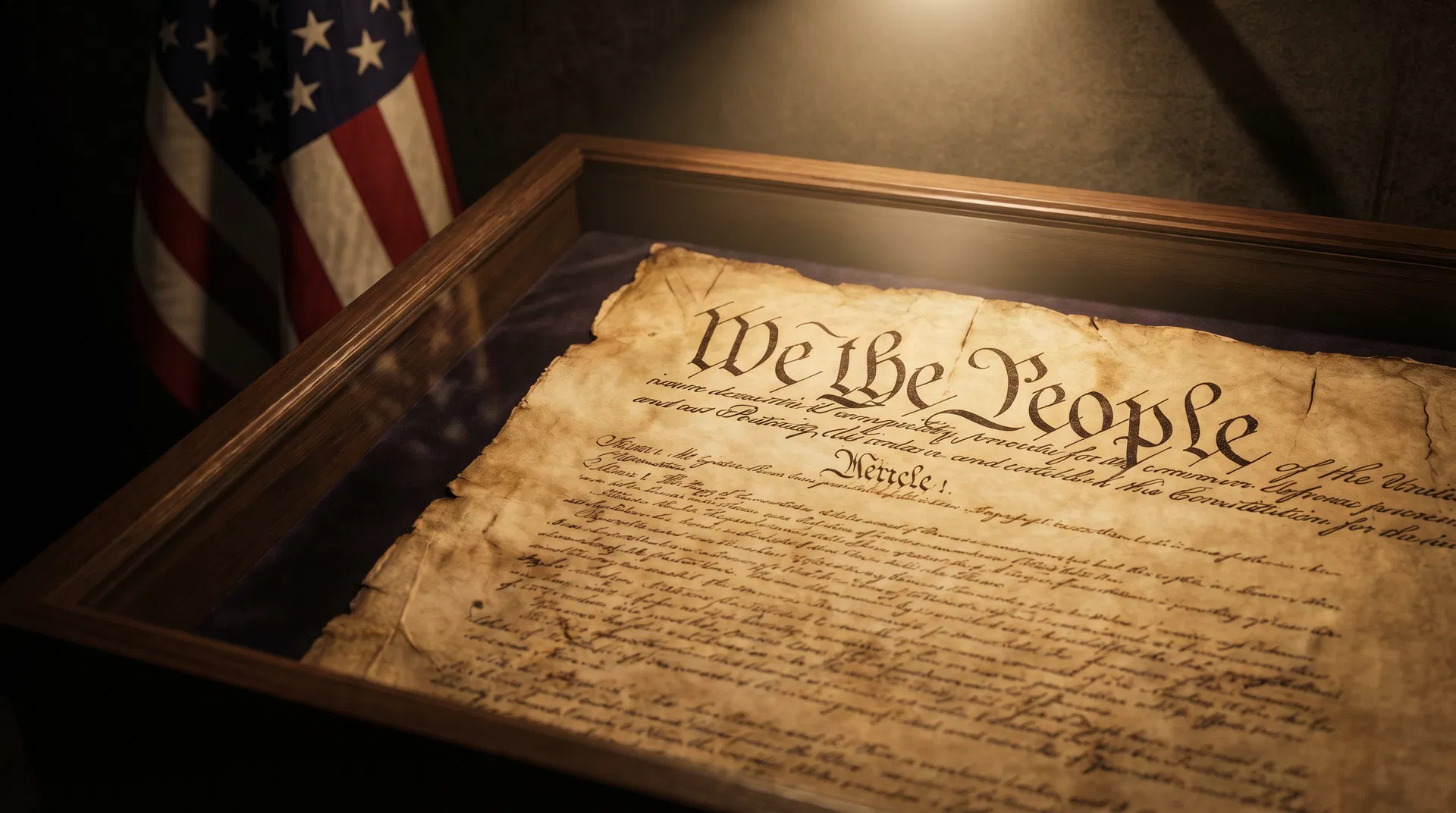 The United States Constitution parchment showing the opening words We the People