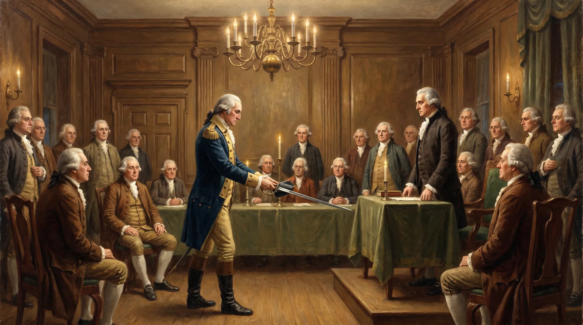 George Washington resigning his military commission before the Continental Congress at Annapolis, December 1783