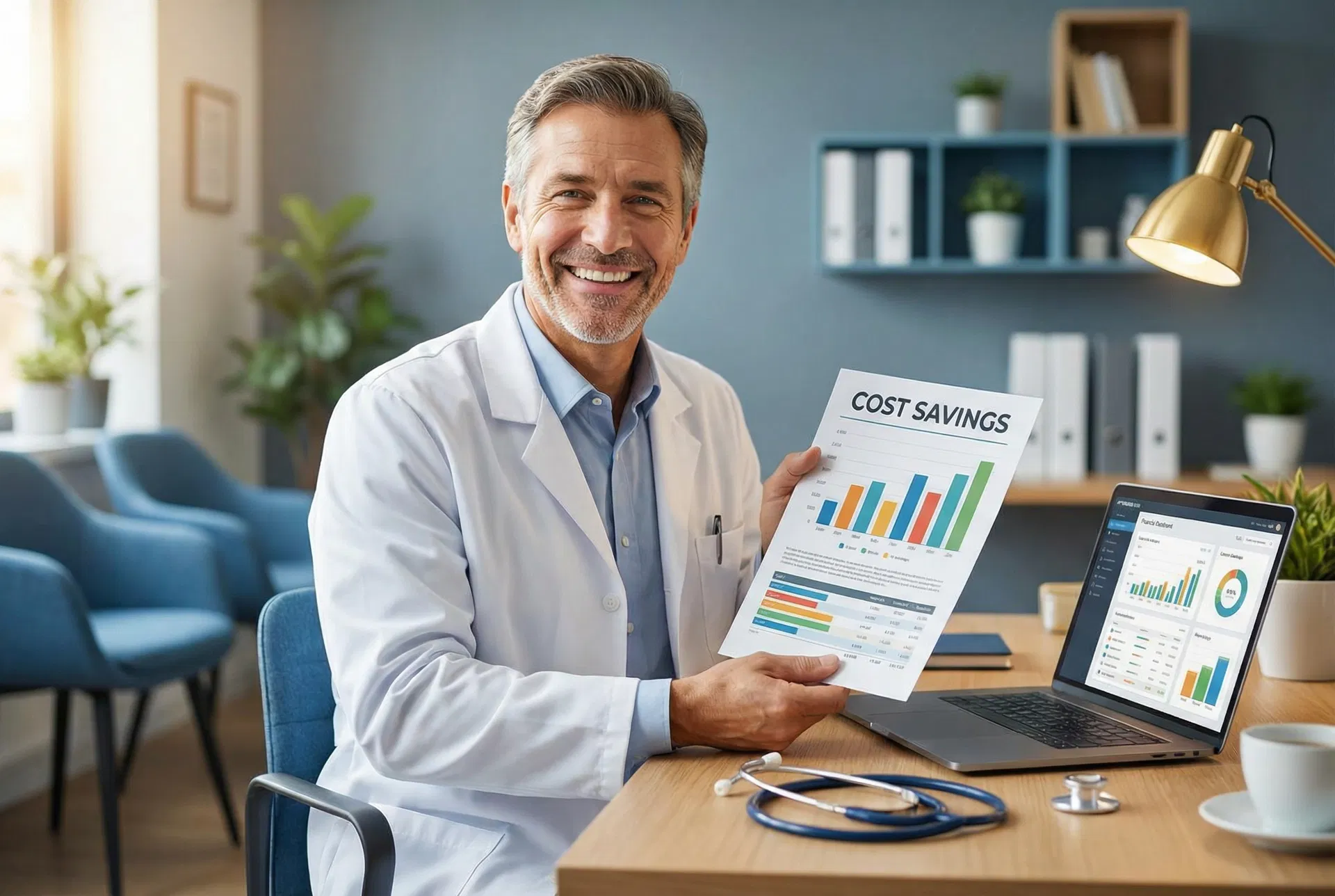 Physician reviewing cost savings report