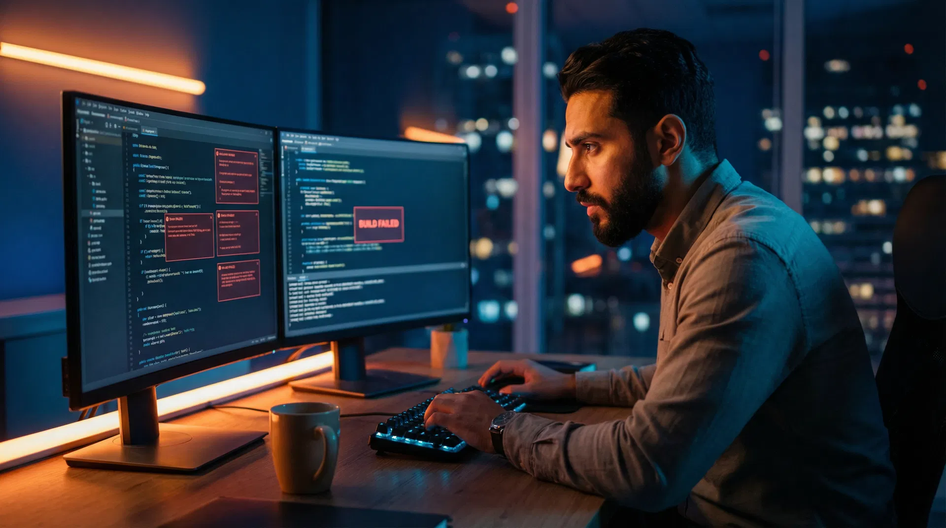 مطور يعمل على حل مشكلة تقنية