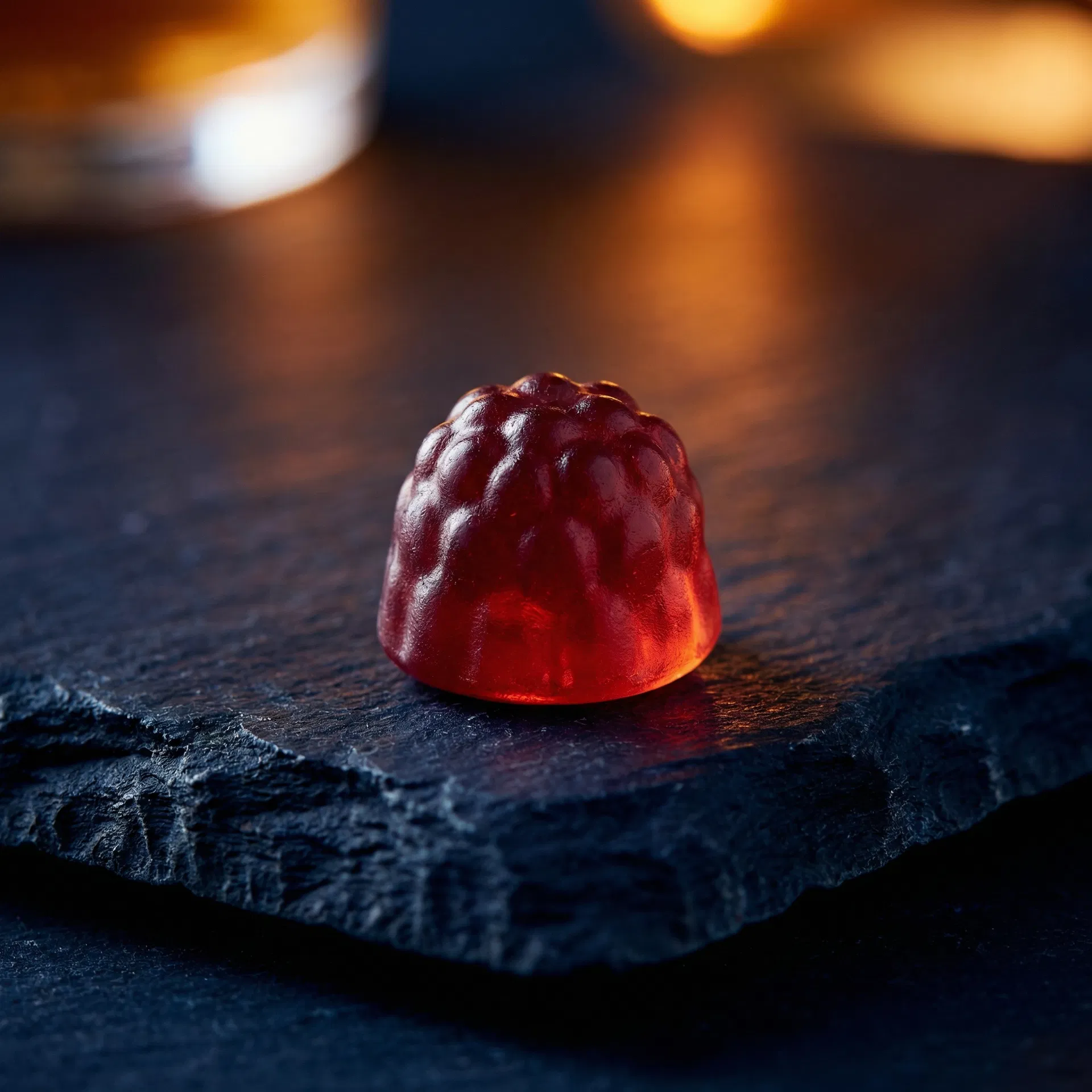 GLISERA red berry gummy on dark slate