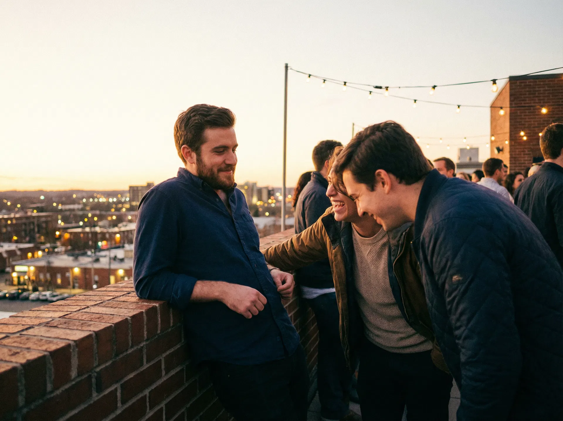 Man with magnetic social presence at rooftop gathering