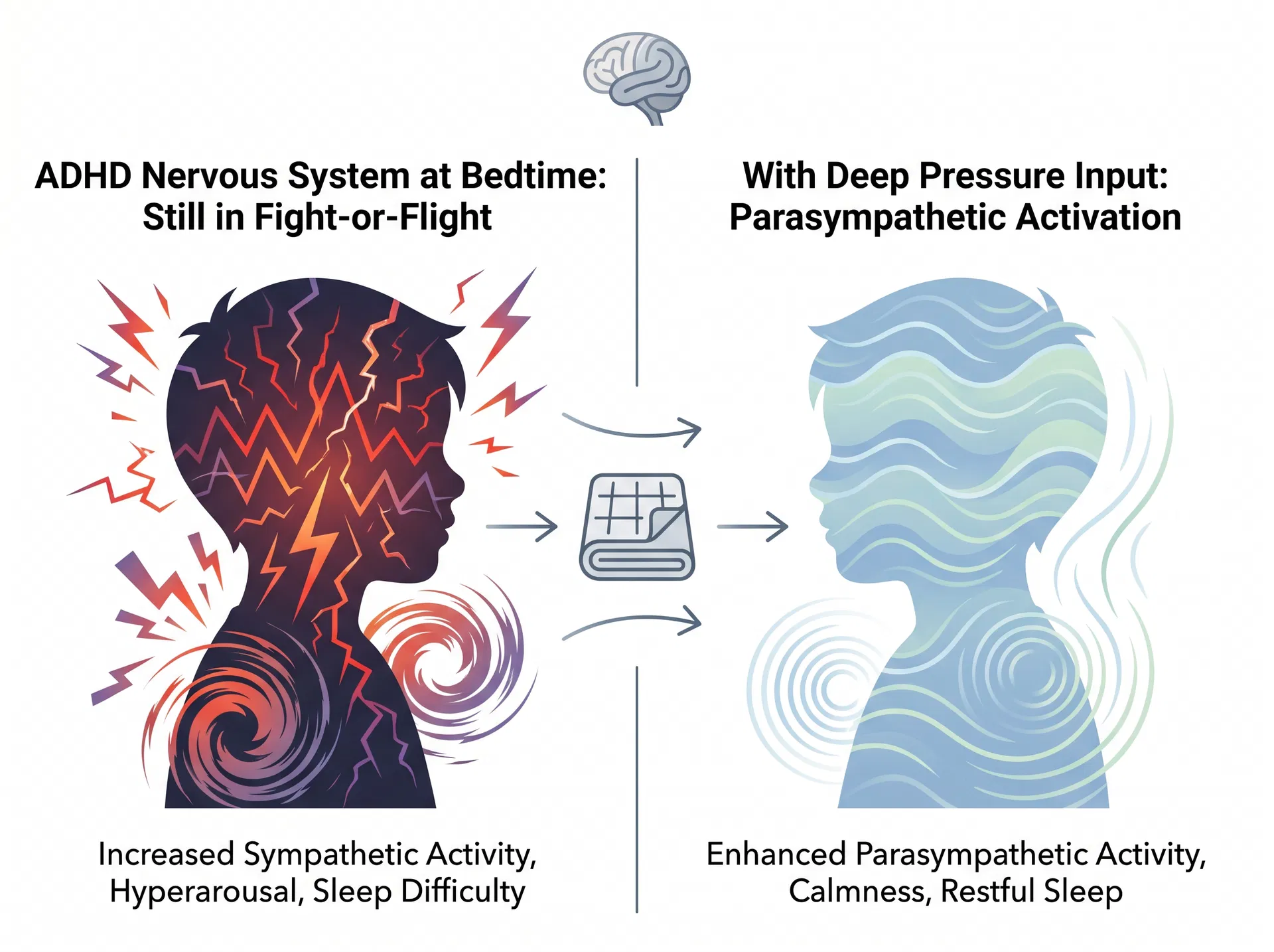ADHD nervous system at bedtime vs with deep pressure input