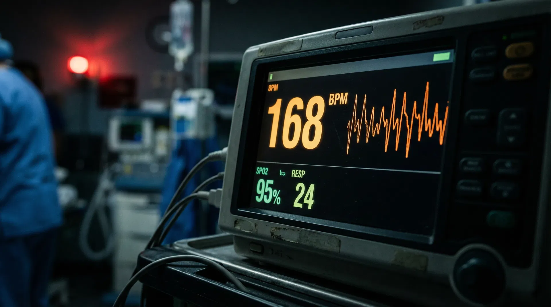 Heart rate monitor showing 168 BPM during alcohol withdrawal