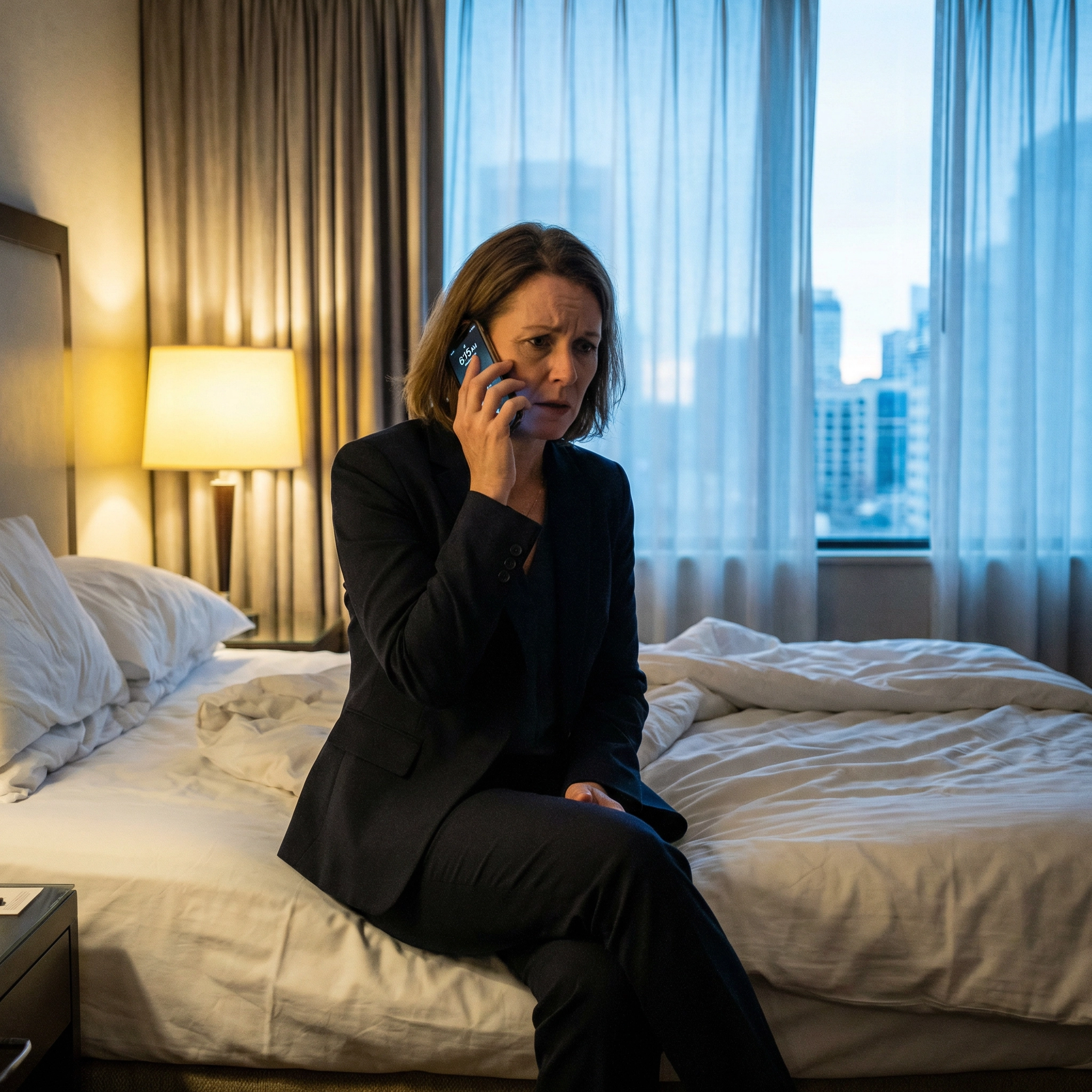 Mom calling her son from a hotel room at 6:15 AM during a business trip
