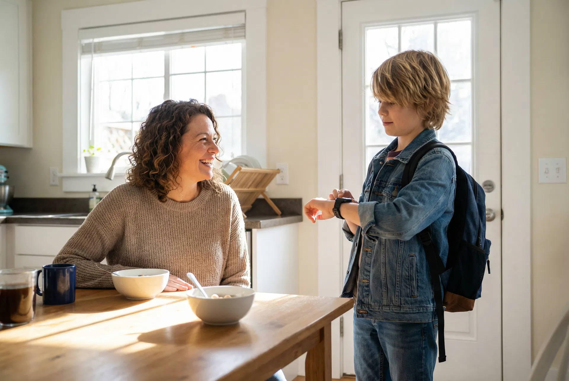 Mom and son having a peaceful morning together