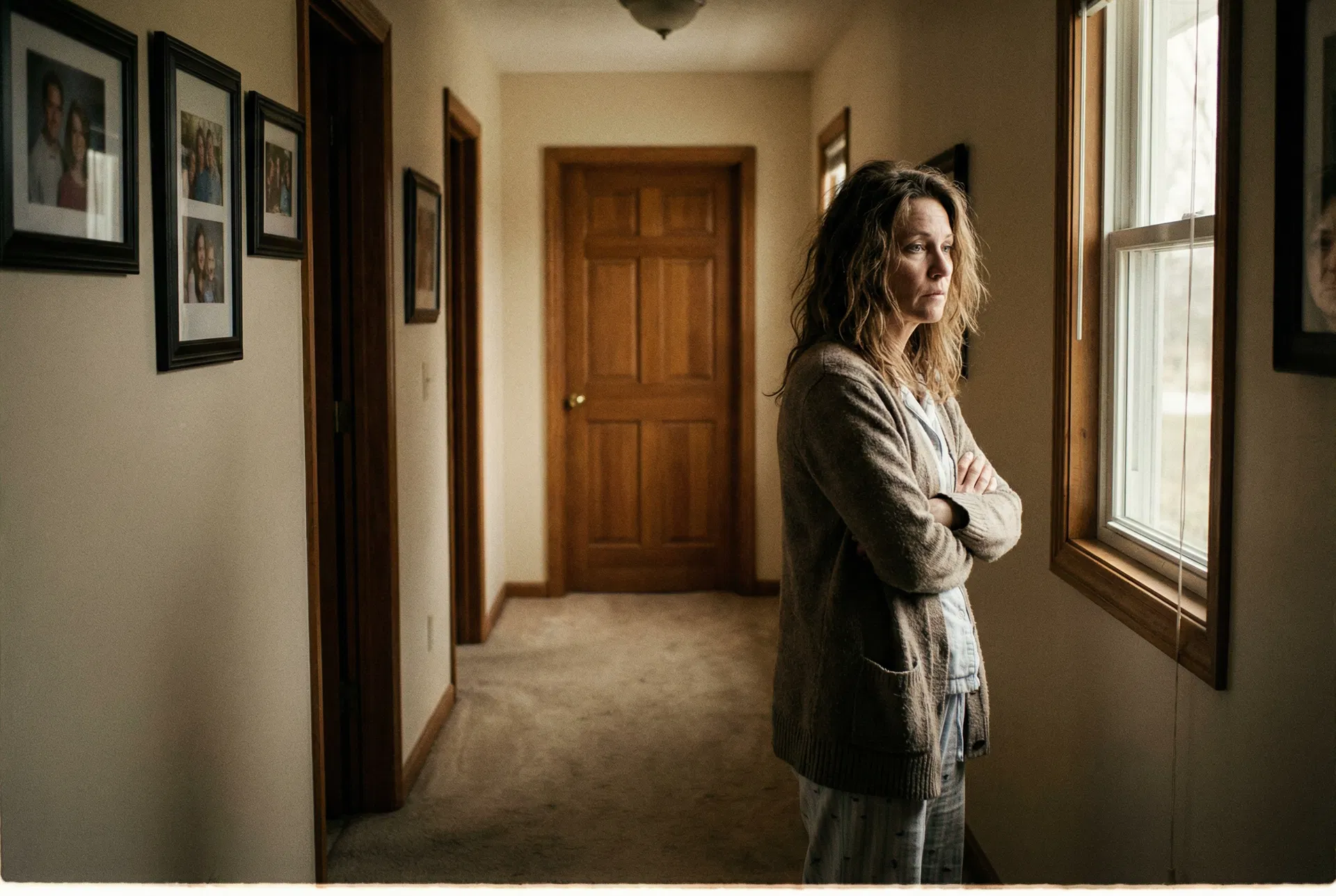 Mom standing in the hallway at 6:30 AM, hand raised to knock, hesitating before going in