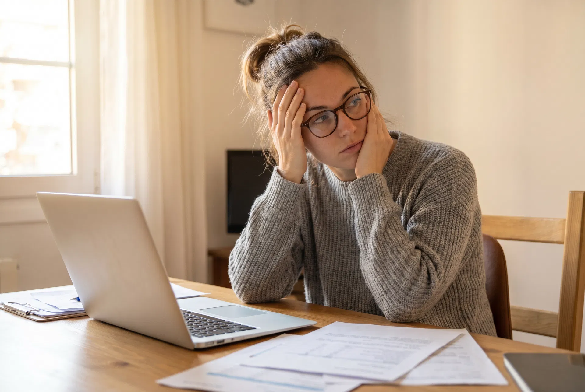Woman with brain fog at her desk