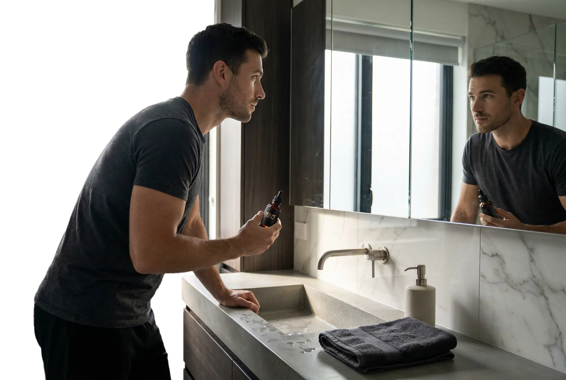Man using SKULPT in a premium bathroom routine