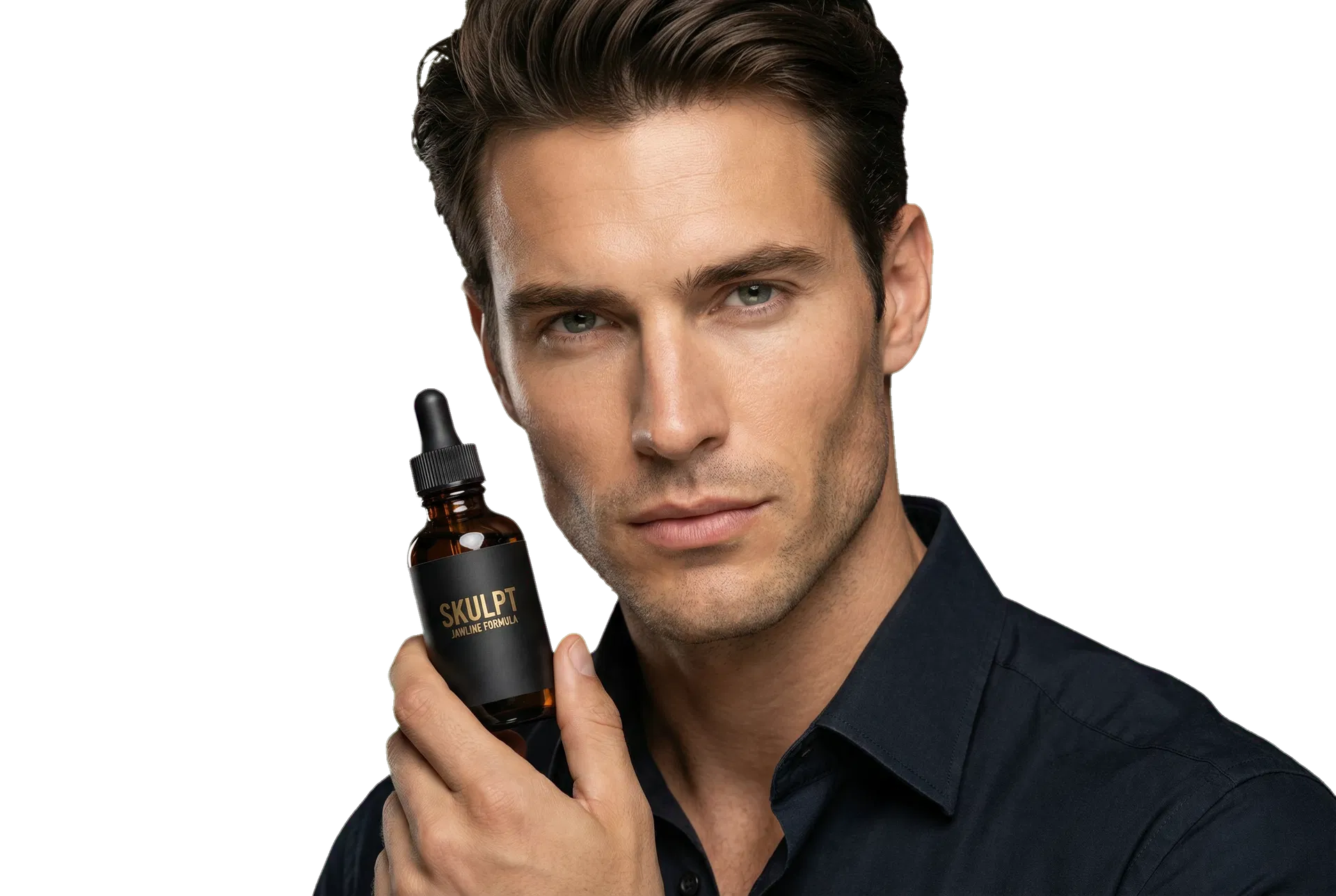 Camera-ready portrait holding SKULPT bottle