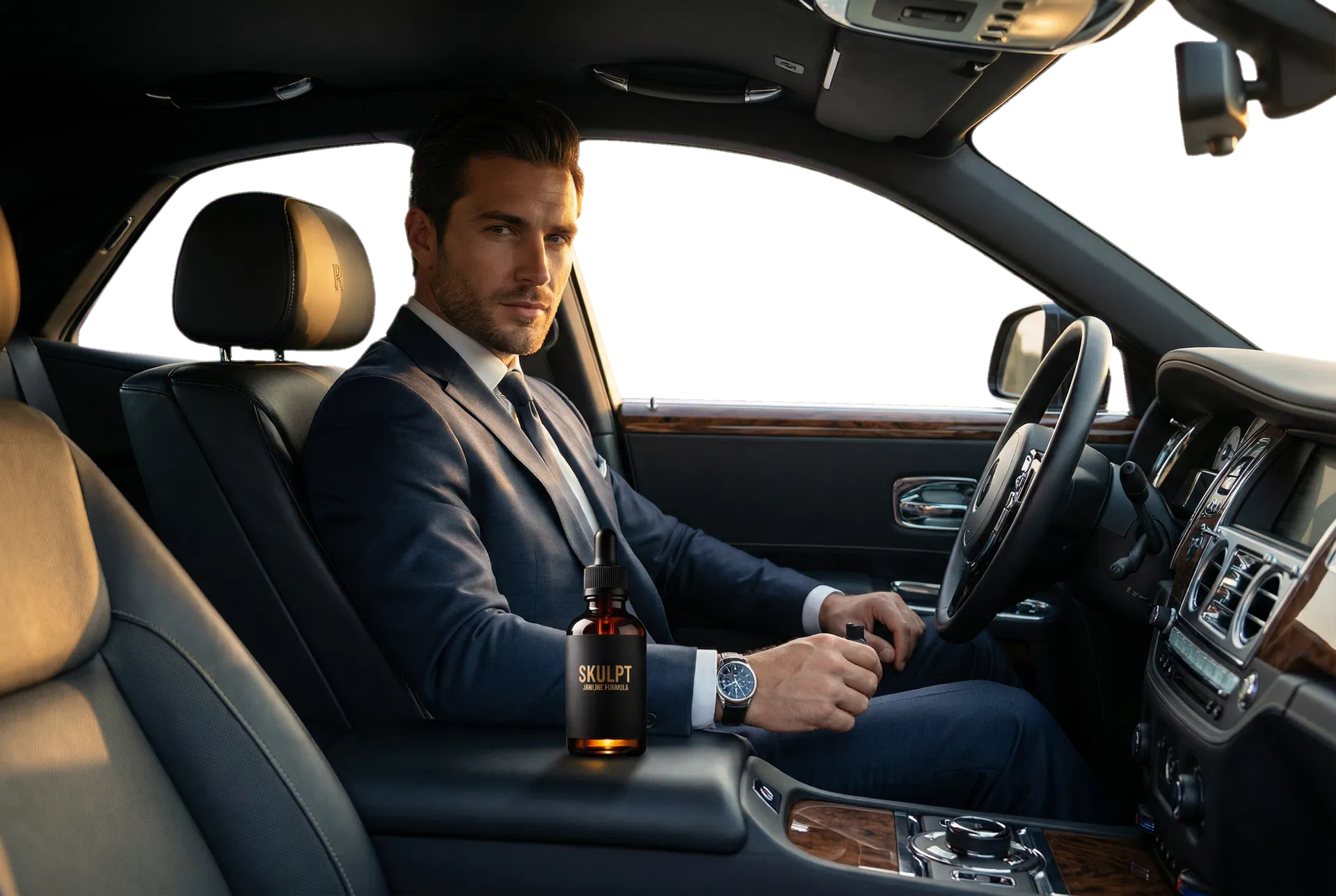 Sharp-looking man in a premium car with SKULPT