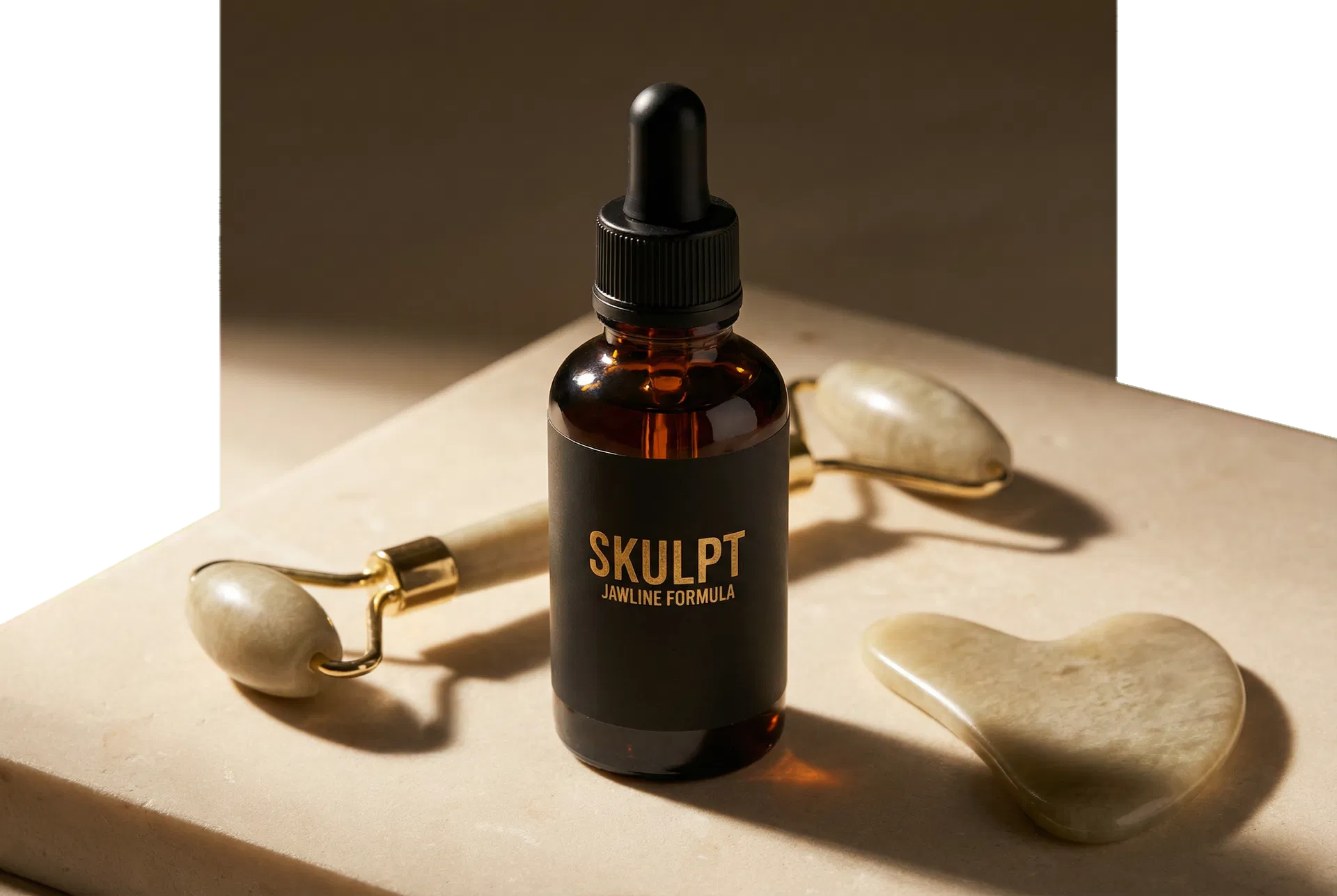 SKULPT gold hero bottle in dramatic light