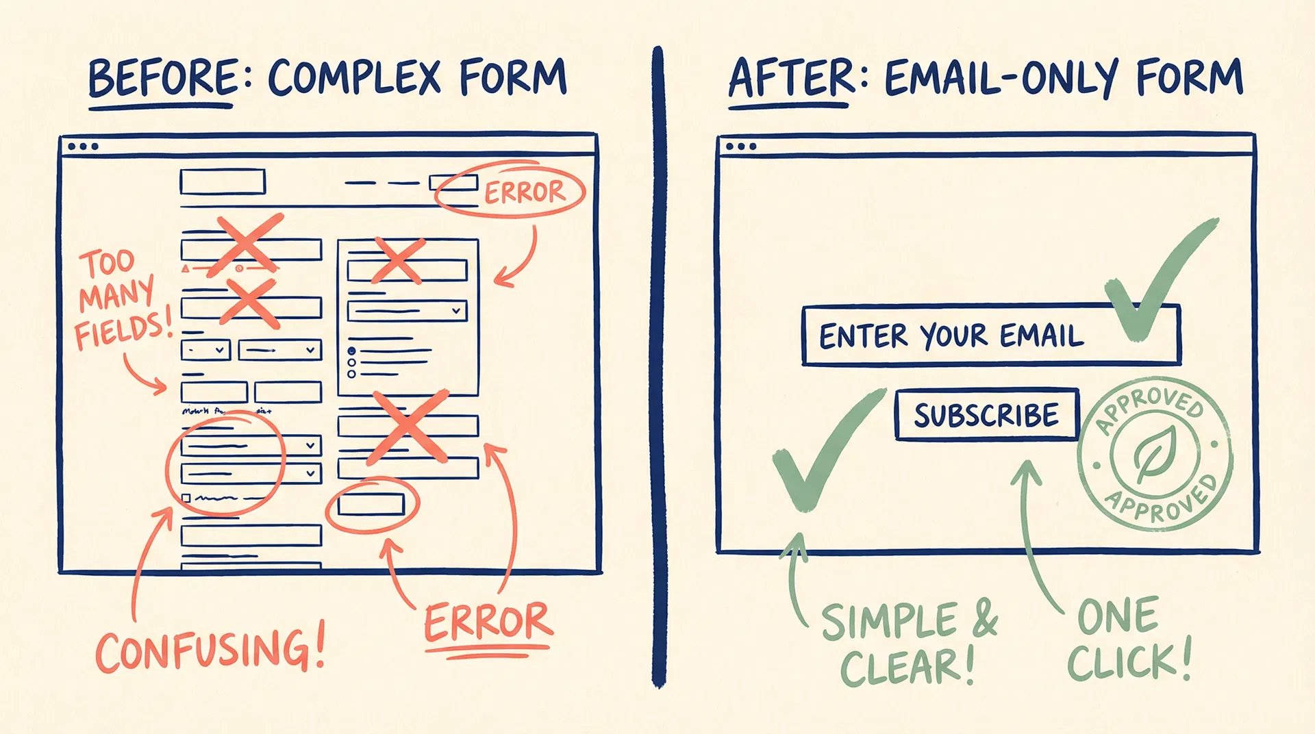 Vorher/Nachher Vergleich des Formulars