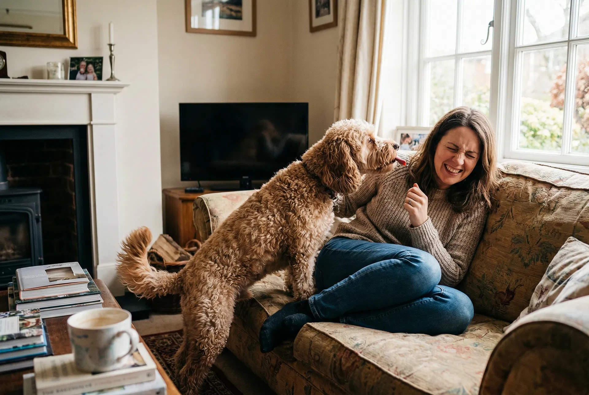 Dog owner reacting to dog's breath