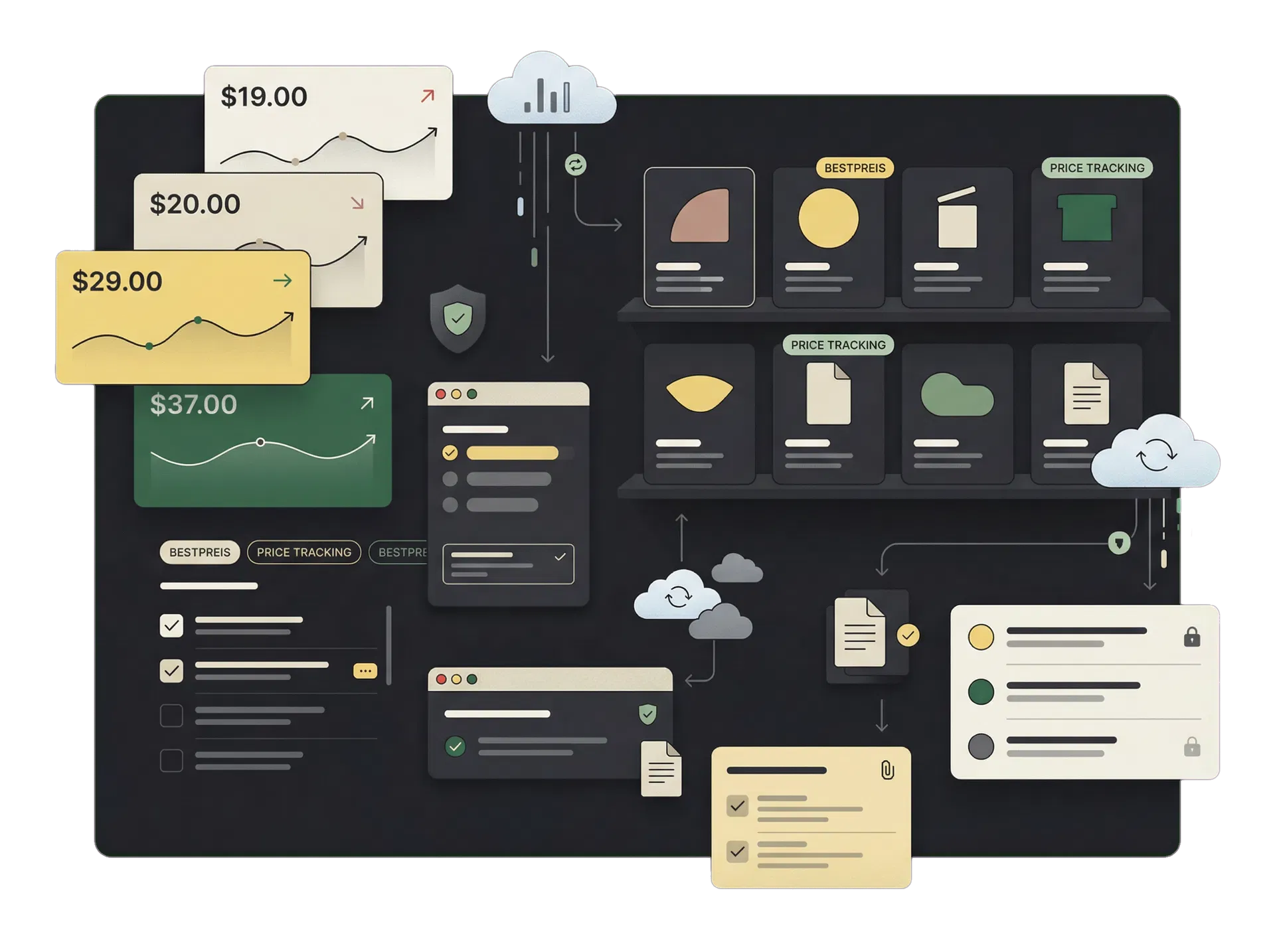 Visualisierung der Preisverfolgung und Produkterinnerung von Shopidoo