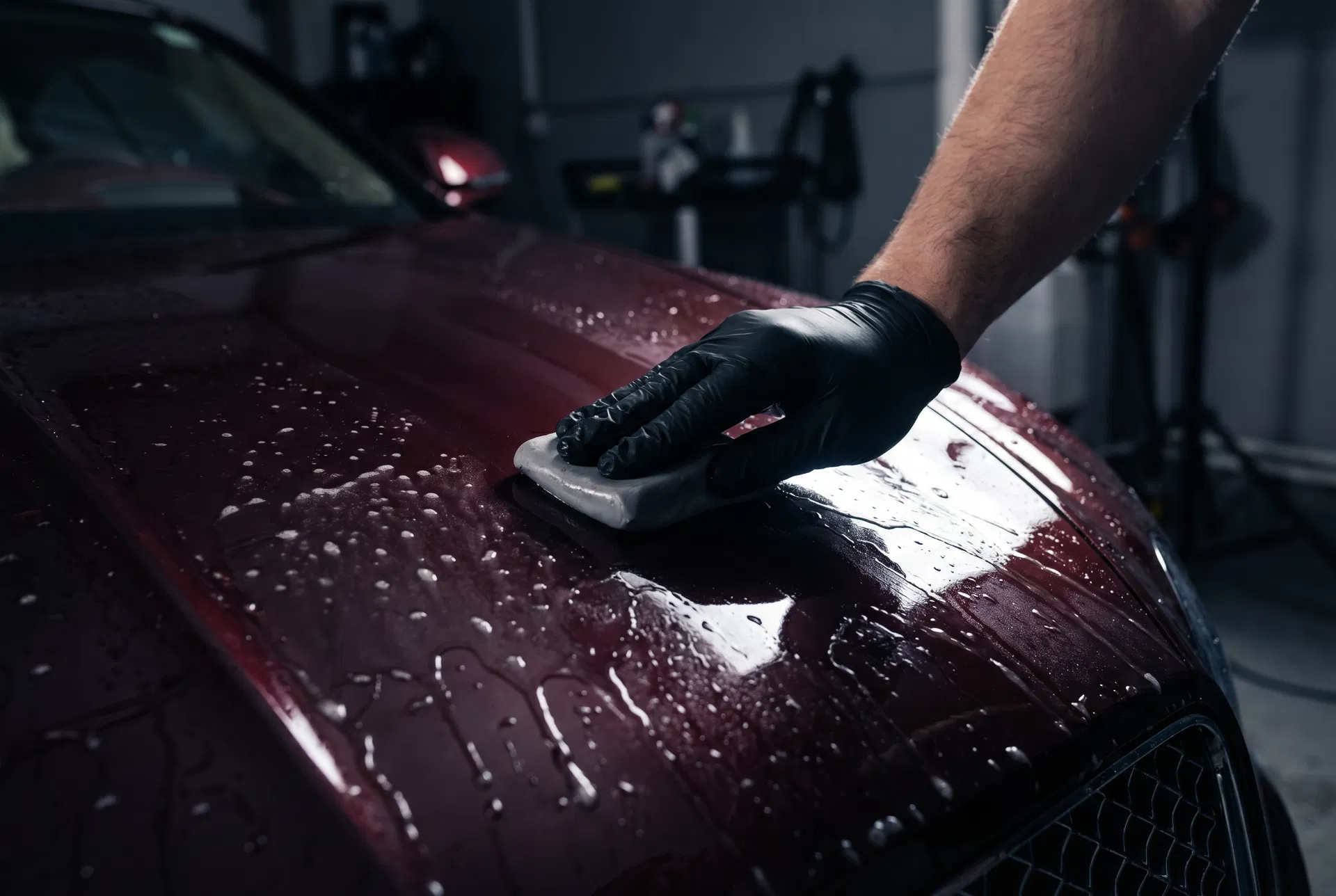 Clay bar treatment on maroon paint