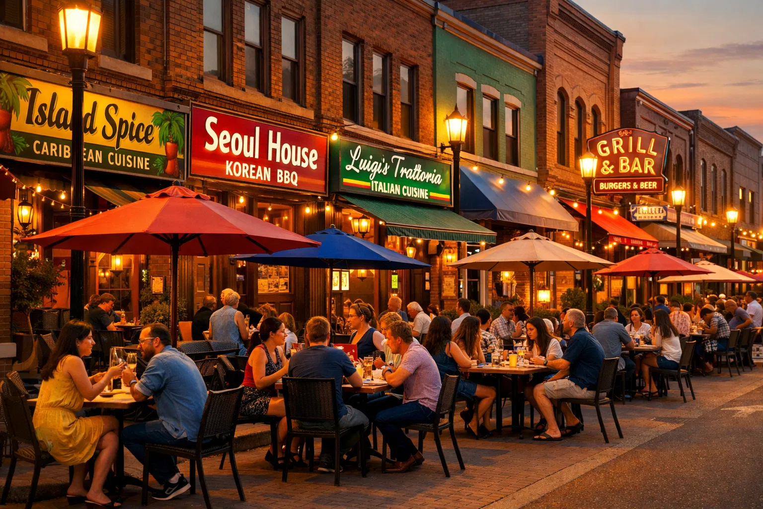 Diverse dining scene on Route 22 in Aberdeen, Maryland