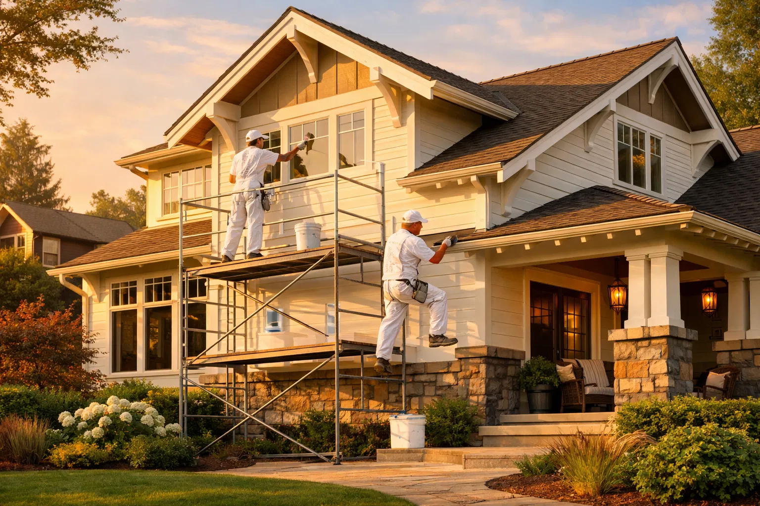 Professional painters working on a luxury home