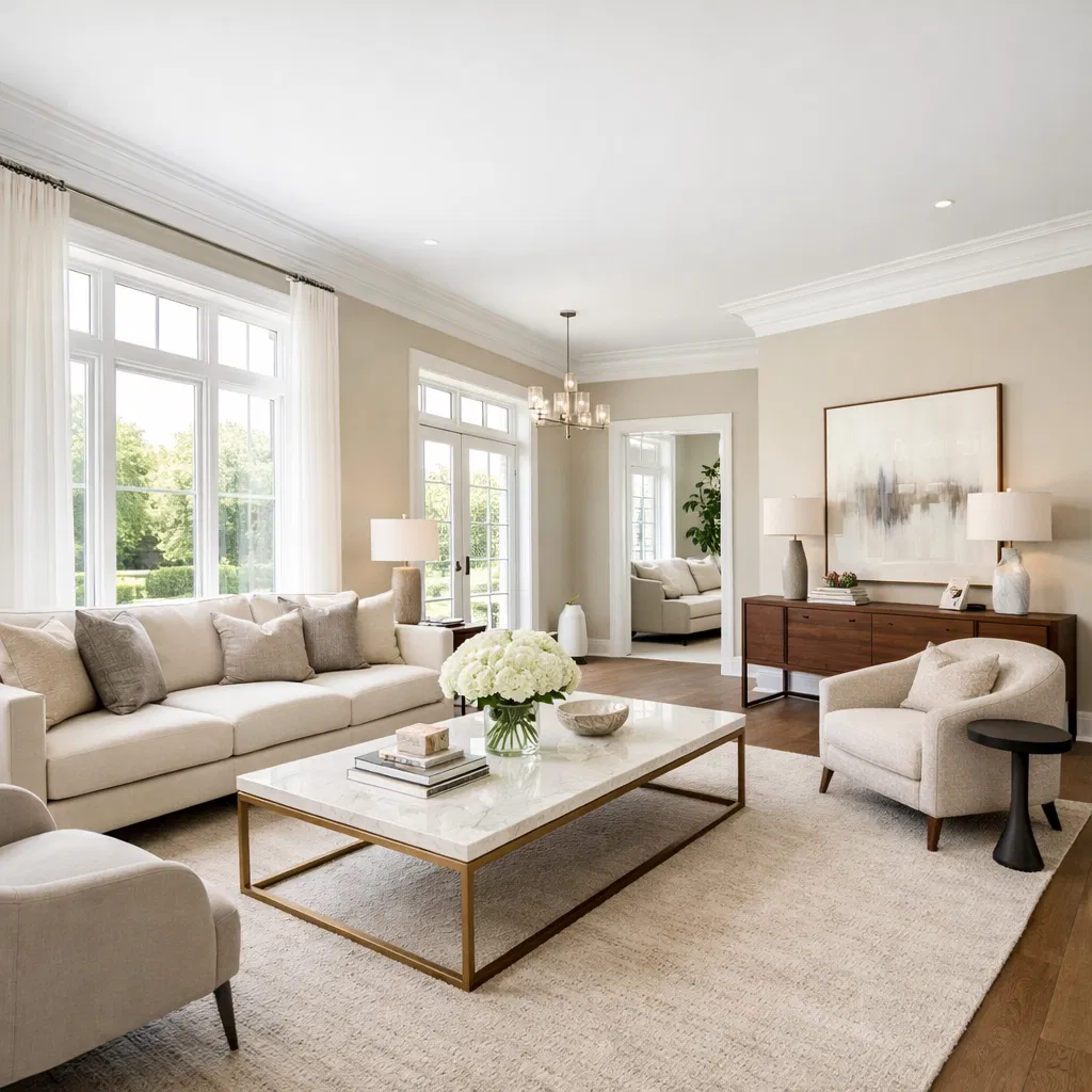 Interior painting services — living rooms, bedrooms, trim work